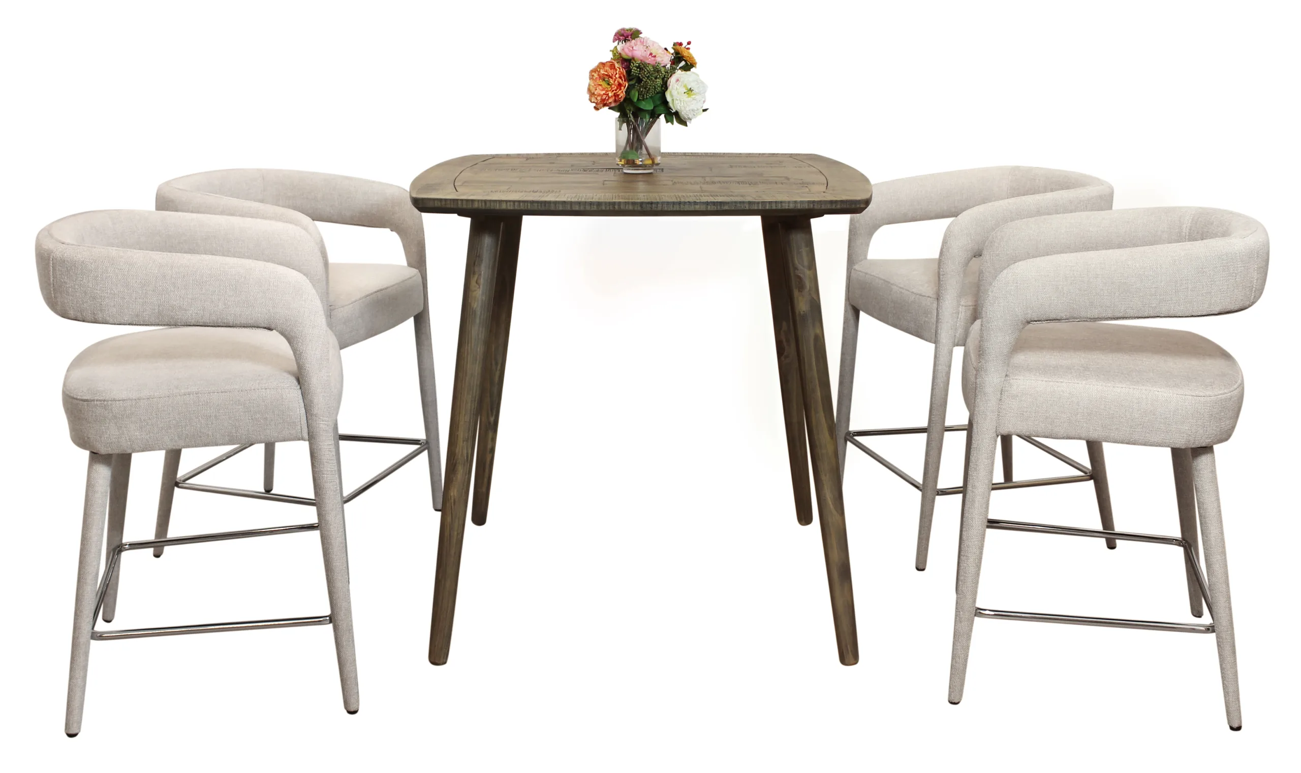 Colton 5-Piece Counter Set with Gathering Table And 4 Belfast Counter Chairs - Ivory - Image 2