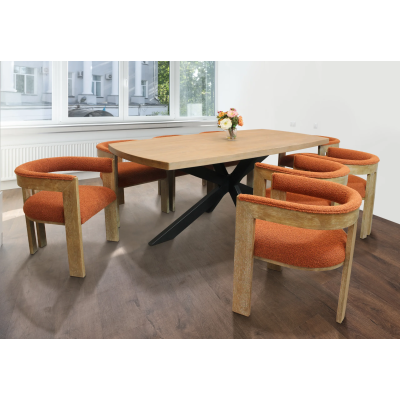 Damian 9-Piece Set with 82" Table And 8 Trident Boucle Chairs - Rust