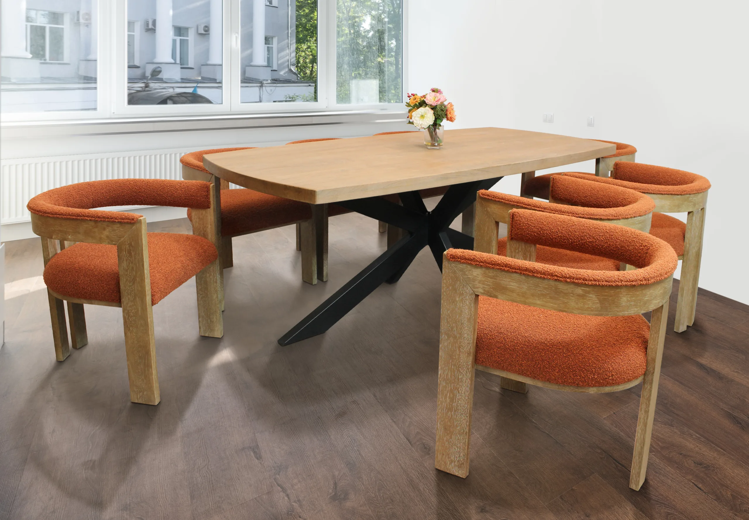 Damian 9-Piece Set with 82" Table And 8 Trident Boucle Chairs - Rust