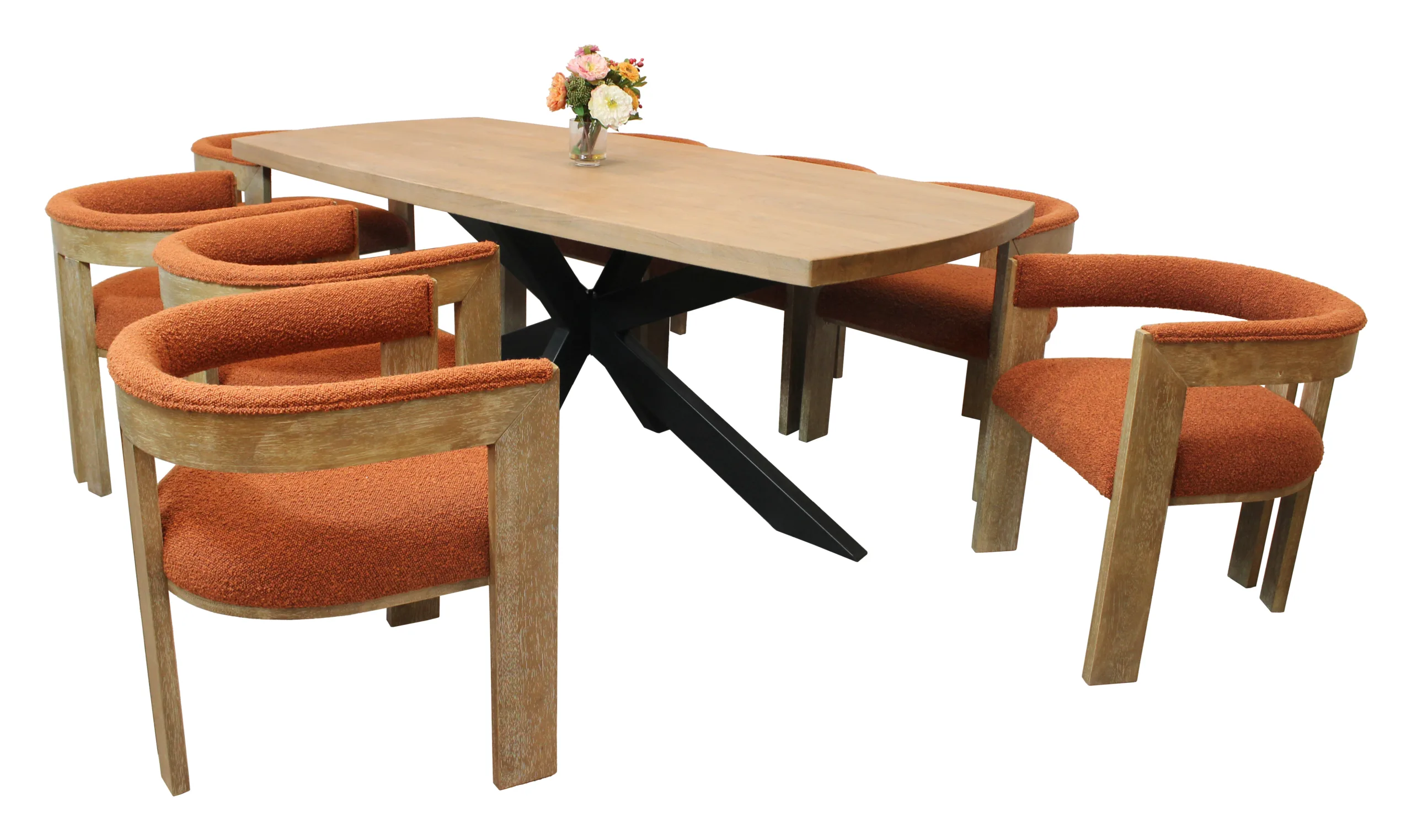 Damian 9-Piece Set with 82" Table And 8 Trident Boucle Chairs - Rust - Image 2
