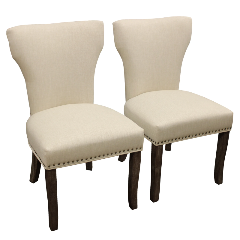 Howell Linen Side Chair 2-Piece Set - Ivory with Antique Brown