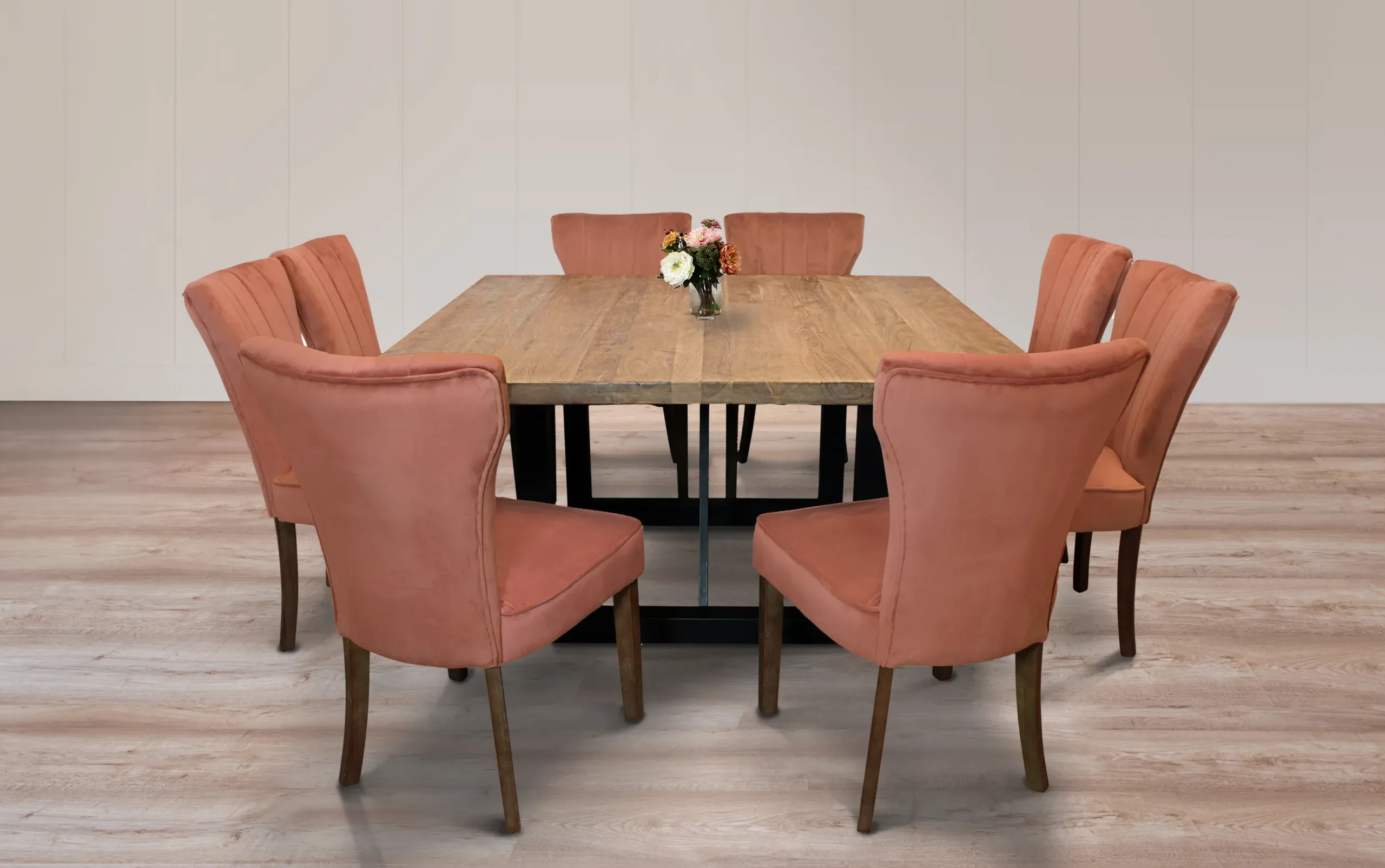 Damian 9-Piece Dining Set with 8 Clive Velvet Chairs - Blush