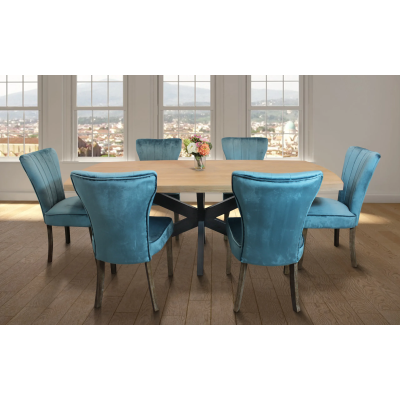 Damian 7-Piece Dining Set with 6 Clive Velvet Chairs - Teal