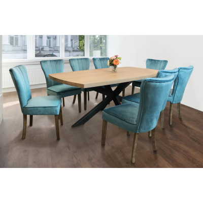 Damian 9-Piece Dining Set with 8 Clive Velvet Chairs - Teal