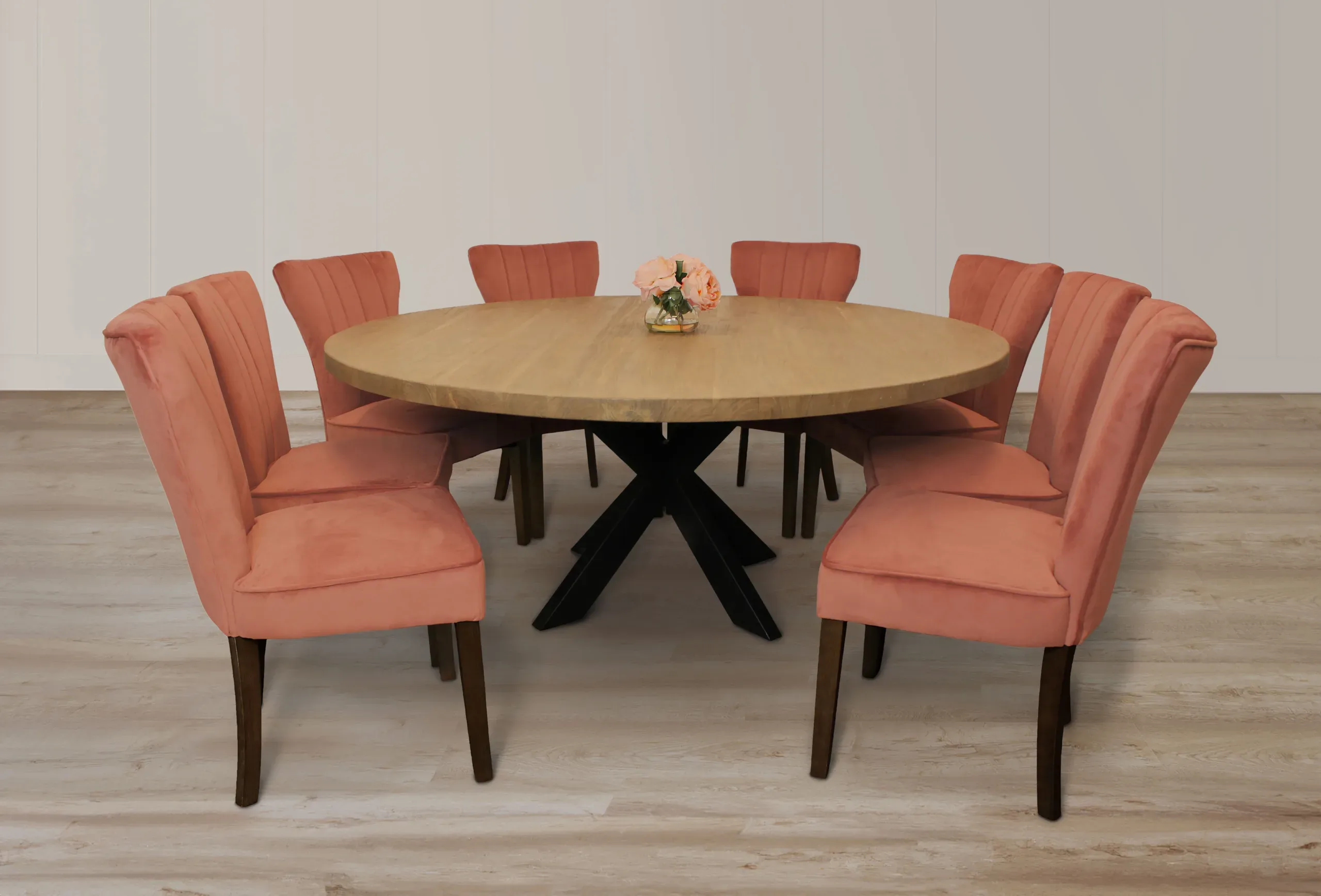Damian 9-Piece Dining Set with 8 Clive Velvet Chairs - Blush