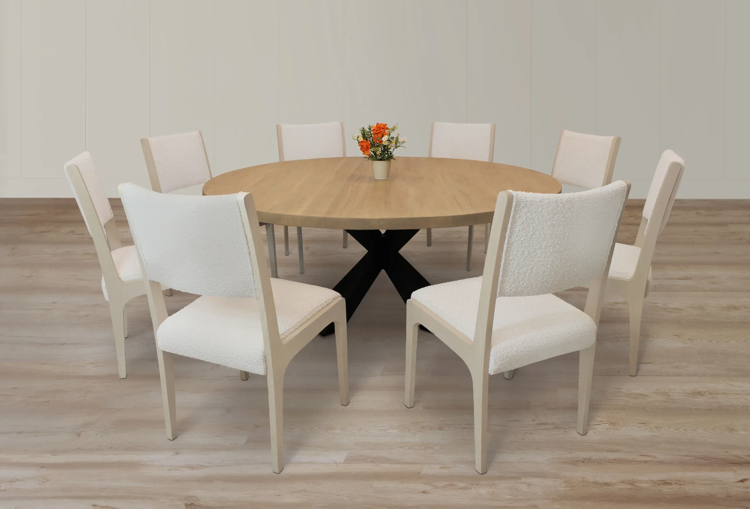Damian 9-Piece Dining Set with 8 Ashton Boucle Chairs - Ivory