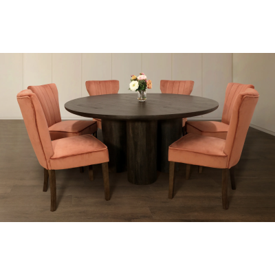 Syracuse 63" Dining Table with 3 Sets of Clive Velvet Chairs - Blush