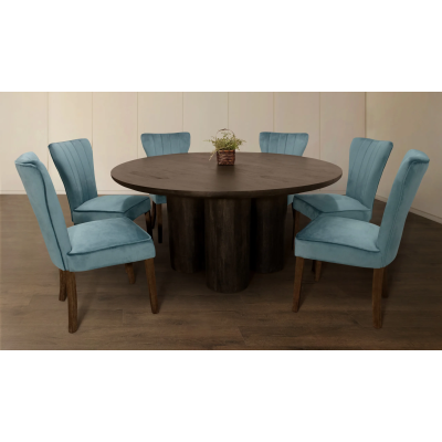 Syracuse 63" Dining Table with 3 Sets of Clive Velvet Chairs - Teal