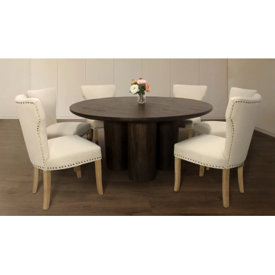 Syracuse 63" Dining Table with 3 Sets of Howell Chairs - Ivory with Natural Legs
