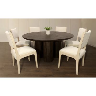 Syracuse 63" Dining Table with 3 Sets of Ashton Boucle Chairs - Ivory