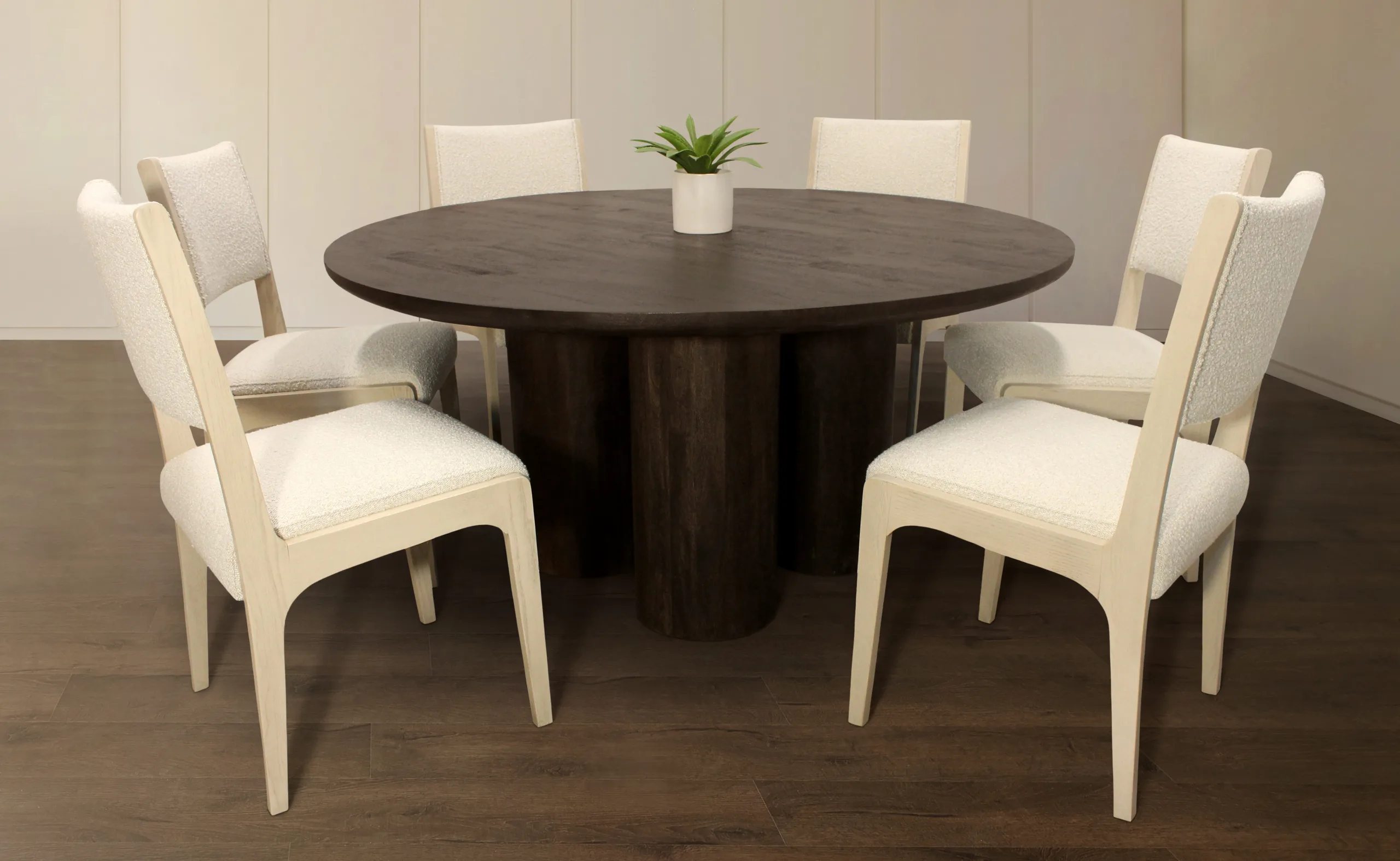 Syracuse 63" Dining Table with 3 Sets of Ashton Boucle Chairs - Ivory