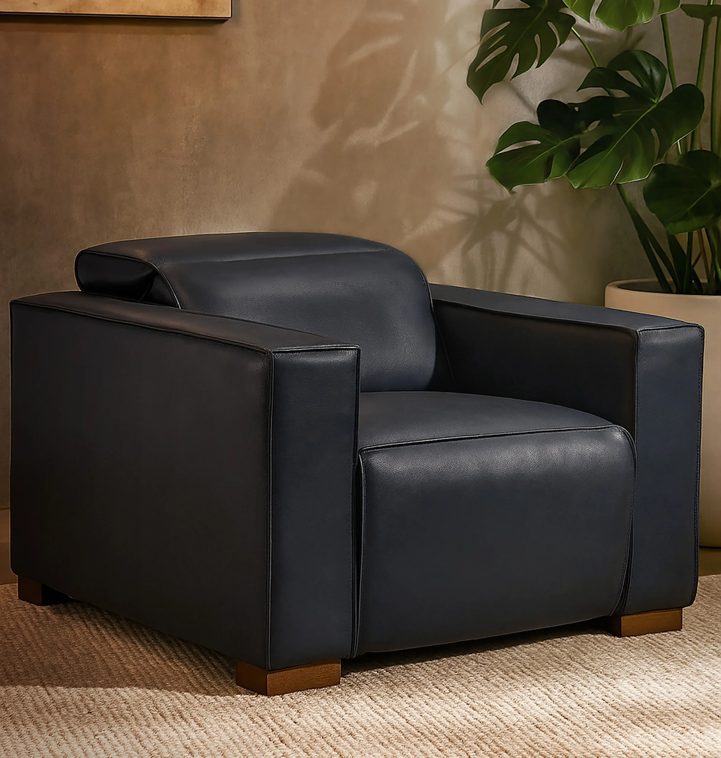 Lincolnshire Reclining Lounge Chair - Blue with Spice Tan Legs - Image 2